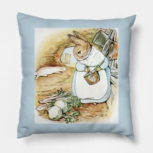 Mrs. Rabbit Prepares Dinner While Peter Recovers - Beatrix Potter Pillow