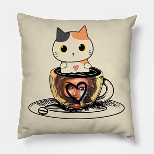 Funny cat in a  cup Pillow