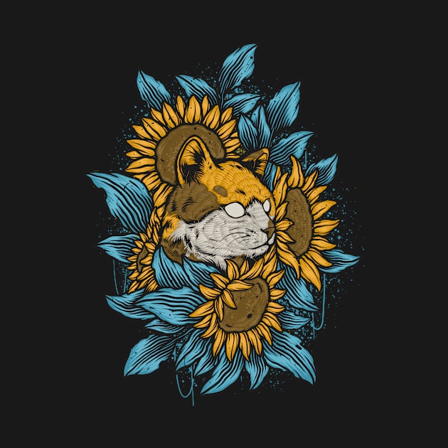 Cat sun flowers by vhiente