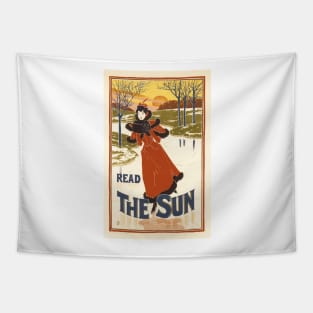 READ THE SUN by Louis Rhead 1896 Maitres De L' Affiche Lithograph Art Tapestry