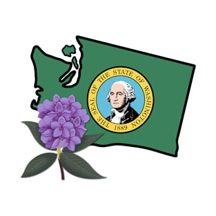 State of Washington Flag with State Flower Pacific Rhododendron T-Shirt