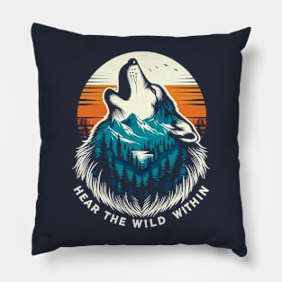 "Inner Wilderness" - A Howling Wolf Silhouette Design Pillow