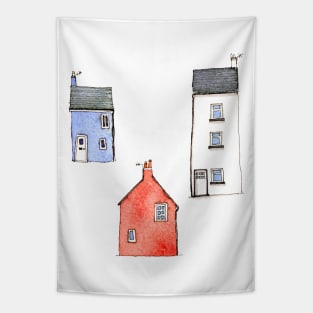 Watercolor Houses in Devon Tapestry