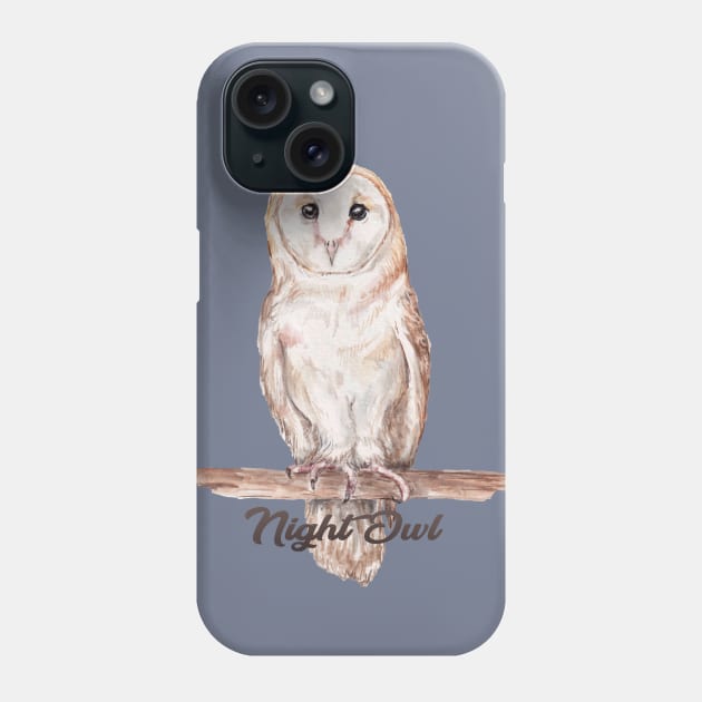 Night Owl Watercolor Cute Illustration Phone Case by wanderinglaur