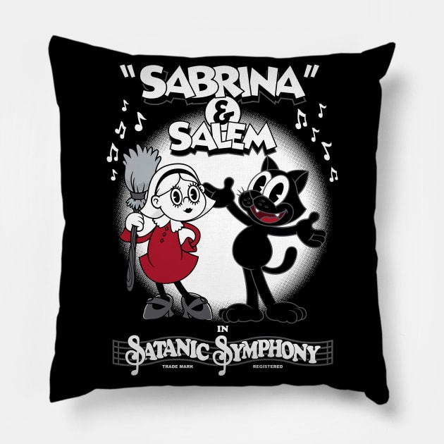 Vintage Cartoon Sabrina Witch and Black Cat Pillow by Nemons