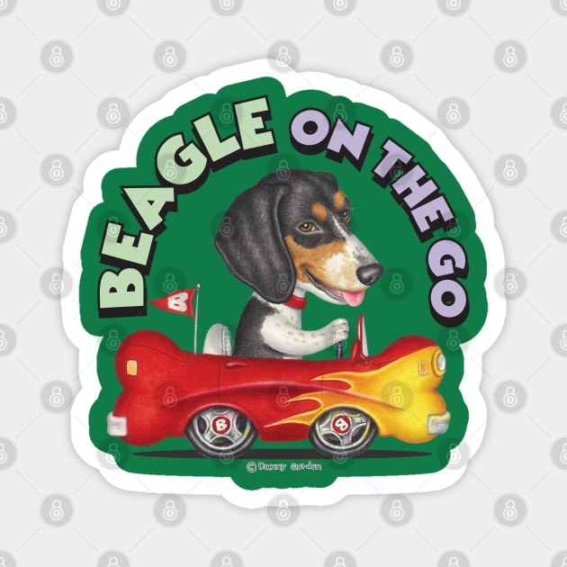 fun loving dog tri colored  Beagle dog vintage Driving  Car fur baby Magnet by Danny Gordon Art