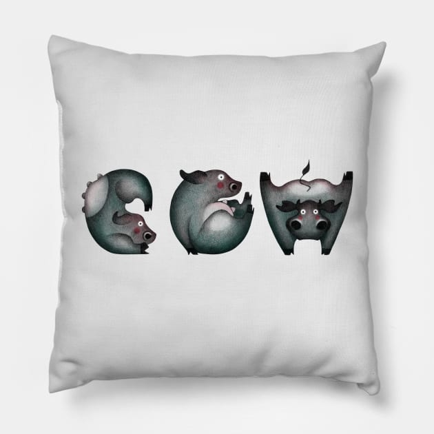 Alphabet Yoga Cow Pillow by axillustration