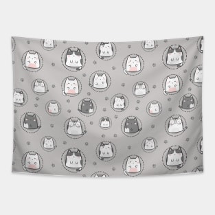 Seamless Pattern Cute Kawaii Cats Paw Tapestry