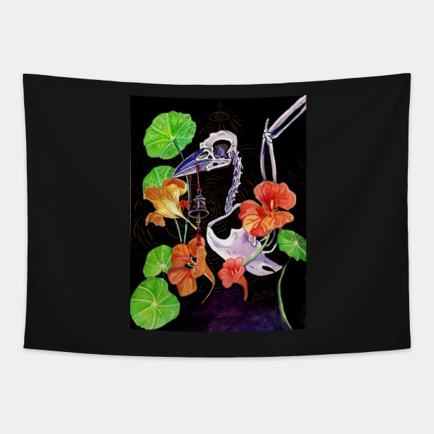"Memory Maps" Resonate Raven skeleton Tapestry by Shadowind