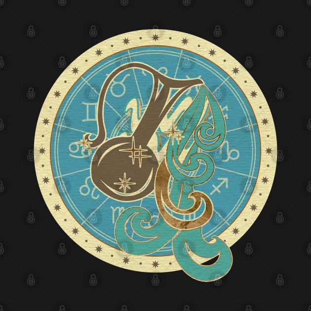 Vintage Aquarius Zodiac Art by Nartissima