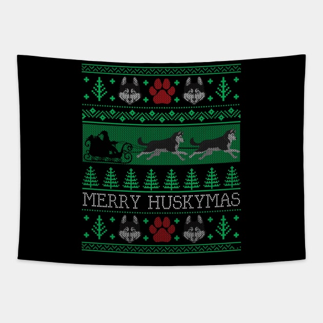 Christmas Siberian Husky Dog Funny Husky Ugly Christmas Sweater Tapestry by mrsmitful01