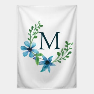Floral Monogram M Pretty Blue Flowers Tapestry