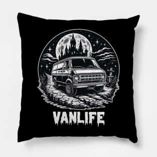 Nighttime vintage Vanlife Pillow