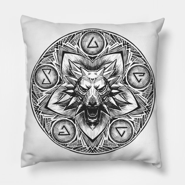 Signs of the Wolf Pillow by njonestees