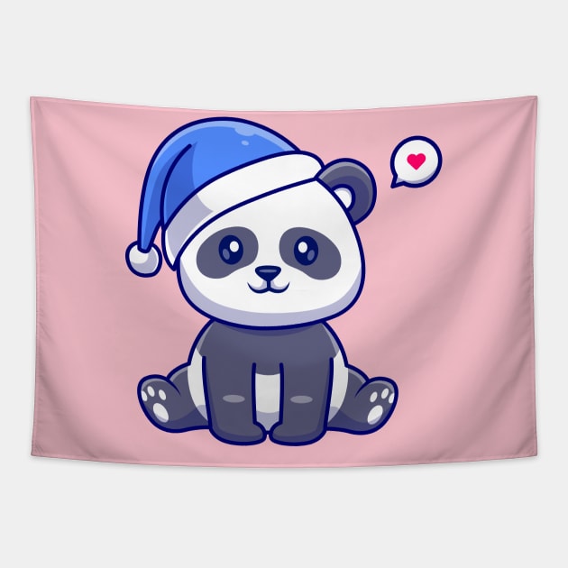 Cute Panda Winter With Beanie Hat Cartoon Tapestry by Catalyst Labs