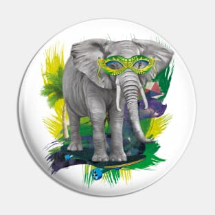 Elephant on skateboard with party glasses on the beach Pin