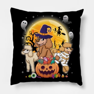 Standard Poodle Dog Mummy Witch Moon Ghosts Happy Halloween Thanksgiving Merry Christmas Day Pillow