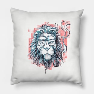 Hipster lion smoking pipe Pillow