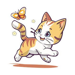 Kitten plays with a butterfly. T-Shirt