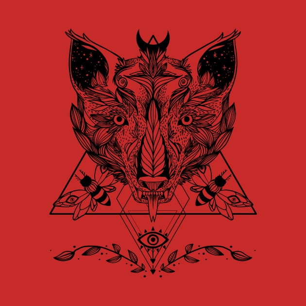 Star Wolf With Moths, Geometric Pattern, Third Eye, And Crescent Moon by cellsdividing