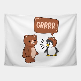 Funny and cute animals bear and penguin kids design gift Tapestry