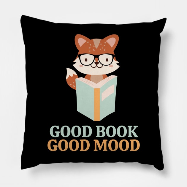 Good Book Good Mood Funny Fox Reading Book Pillow by starryskin