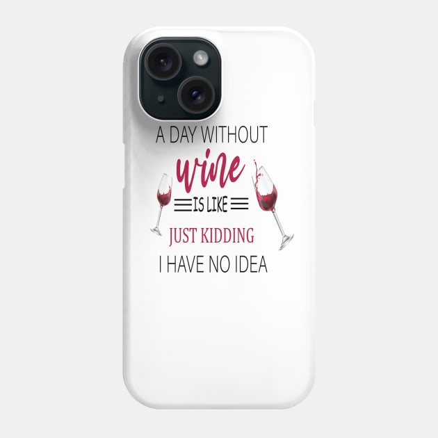 A Day Without Wine Is Like Just Kidding I Have No Idea, Wine party, Wine Lover gift, Drinking Gift, Funny Wine Lover Phone Case by ELMAARIF