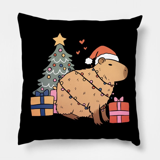 Cute christmas capybara Pillow by Yarafantasyart