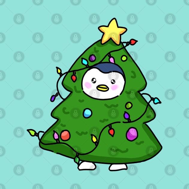 Penguin wearing a Christmas tree costume by Prost City
