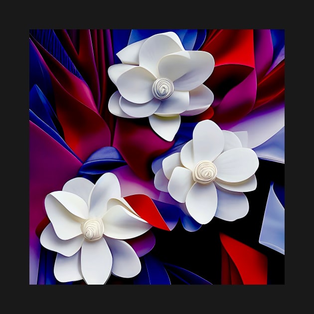 White Flowers on Red and Blue by DANAROPER