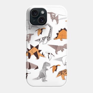 Origami dino friends // print // orange white and beige dinosaurs Phone Case