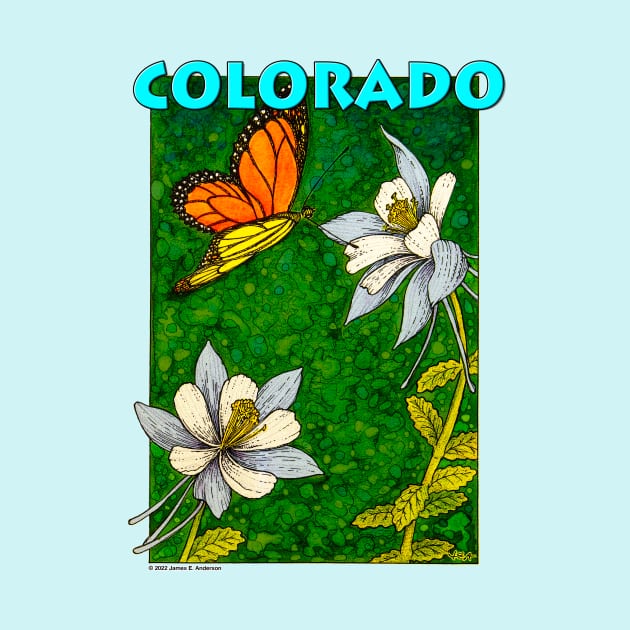 Colorado Monarch & Columbine by JEAndersonArt