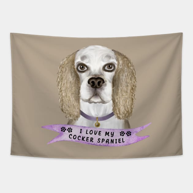 I Love my Cocker Spaniel, Buff Color Tapestry by THE Dog Designs