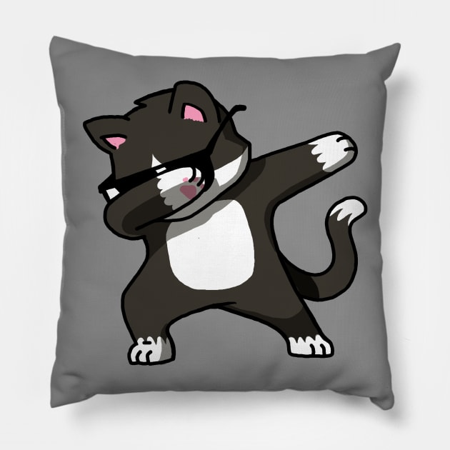 Dabbing Cat Funny Shirt Dab Hip Hop Dabbing Kitten Pillow by vo_maria