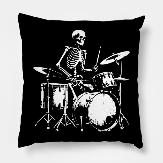 skeleton playing on the drums Pillow by lkn