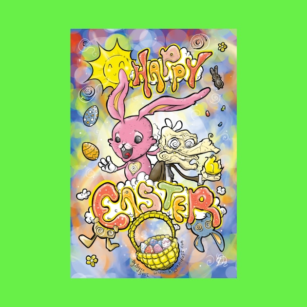 HAPPY EASTER with Cartoony Old Man Joe & the CUTEST Easter Bunny EVER Hand Drawn One of a Kind Art by BryanDassArt1