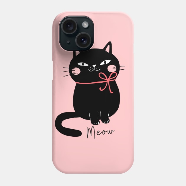 Cute Black cat Phone Case by Yula Creative