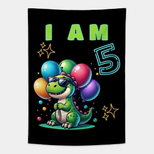 Funny Dino I am 5 years old 5th Birthday Tapestry