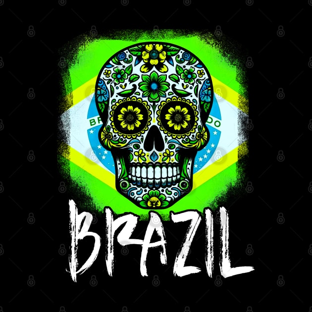 Brazil Sugar Skull Dia de los Muertos with Brazilian Flag by Sambastyles