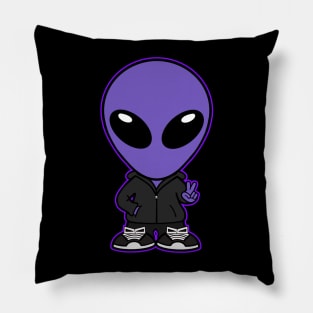 Space Alien Extraterrestrial Peace Hand Sign (Purple) Pillow
