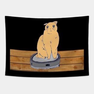 Funny cute cat riding on vacuum robot cleaner Tapestry