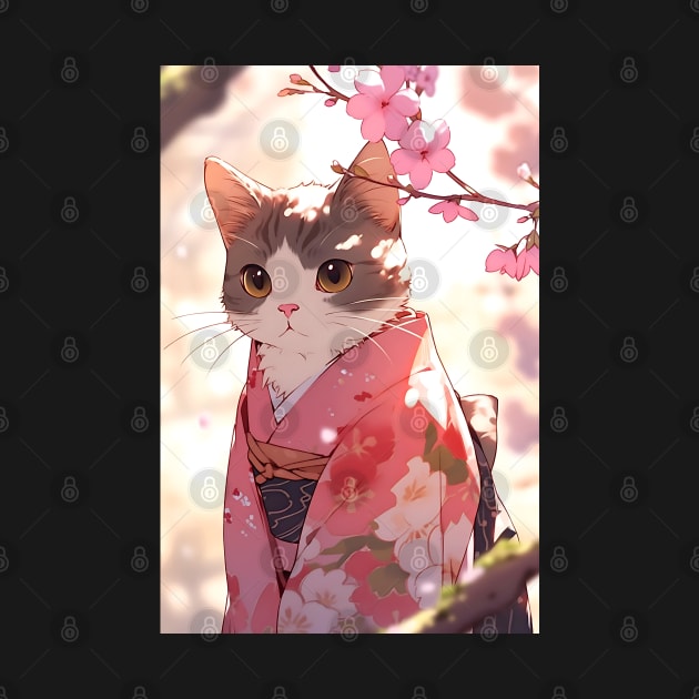 Cute Adorable Cat wearing a Kimono - Anime Wallpaper by KAIGAME Art