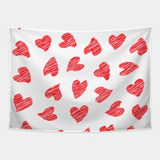 Seamless scribbled red hearts pattern Tapestry