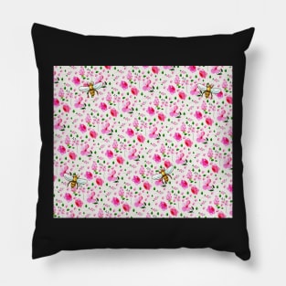 Pink and Red Roses and Bee Pattern Pillow