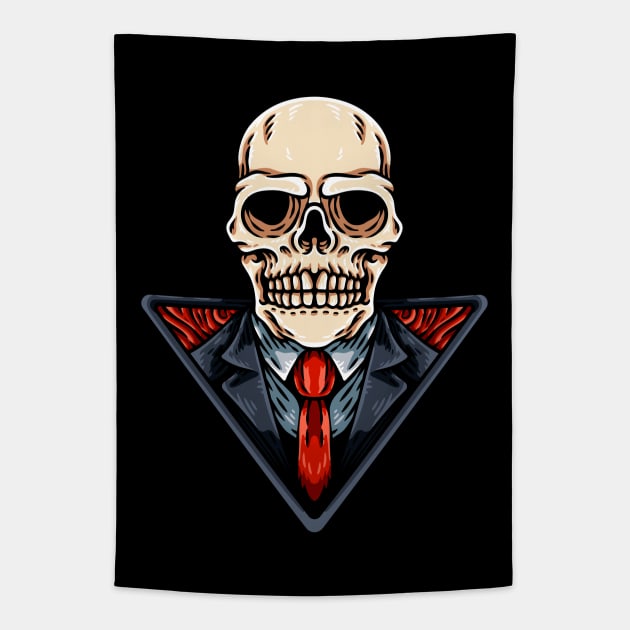 Skull In Business Suit Tapestry by andhiika