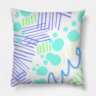 Colorful Abstract Lines, Circles, and Squiggles on a White Backdrop, made by EndlessEmporium Pillow
