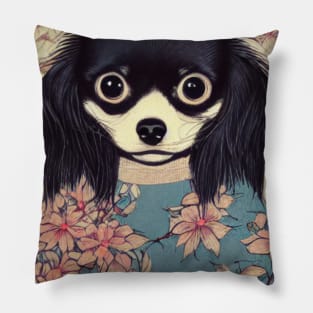 Black Long Haired Chihuahua Japan Blossom Hairy Fluffy Chihuahua Dog Mom Pillow