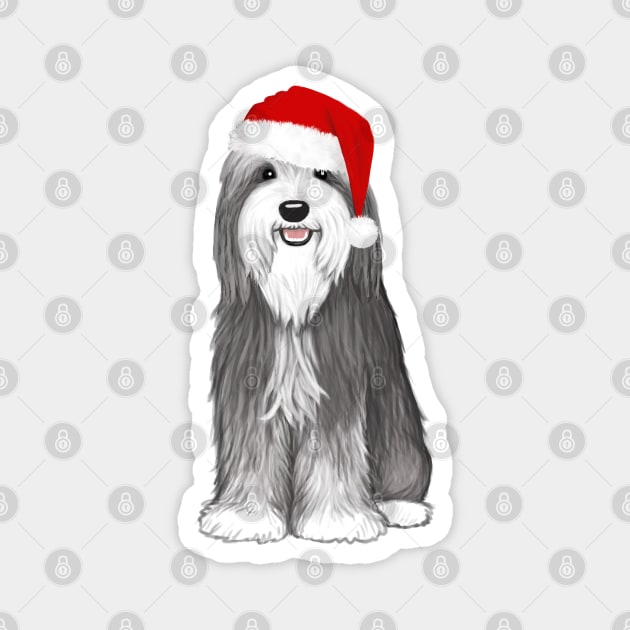 Bearded Collie with Sant Hat Cute Christmas Dog Magnet by Coffee Squirrel