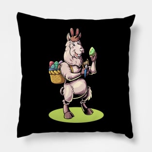 Easter - llama with rabbit ears painting easter eggs Pillow