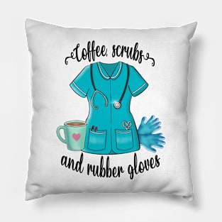 Coffee, scrubs and rubber gloves Pillow